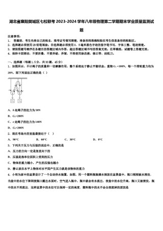 湖北省襄阳樊城区七校联考2023-2024学年八年级物理第二学期期末学业质量监测试题含解析.doc