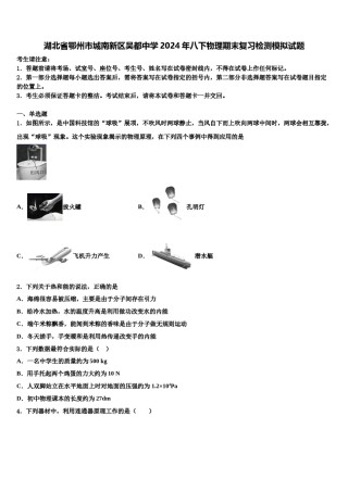 湖北省鄂州市城南新区吴都中学2024年八下物理期末复习检测模拟试题含解析.doc