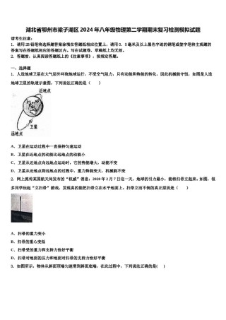 湖北省鄂州市梁子湖区2024年八年级物理第二学期期末复习检测模拟试题含解析.doc