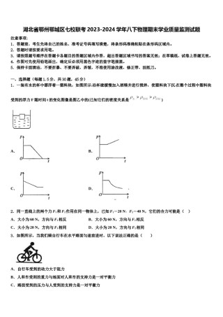 湖北省鄂州鄂城区七校联考2023-2024学年八下物理期末学业质量监测试题含解析.doc
