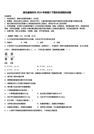 湖北省随州市2024年物理八下期末检测模拟试题含解析.doc
