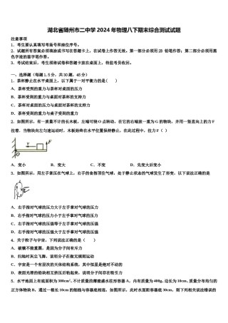 湖北省随州市二中学2024年物理八下期末综合测试试题含解析.doc