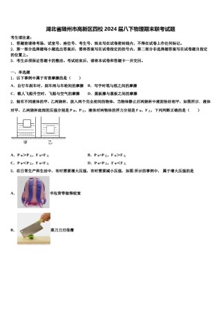 湖北省随州市高新区四校2024届八下物理期末联考试题含解析.doc