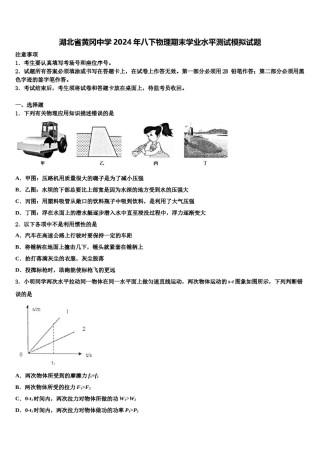 湖北省黄冈中学2024年八下物理期末学业水平测试模拟试题含解析.doc