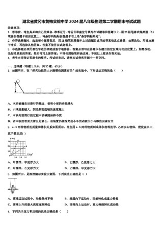 湖北省黄冈市黄梅实验中学2024届八年级物理第二学期期末考试试题含解析.doc