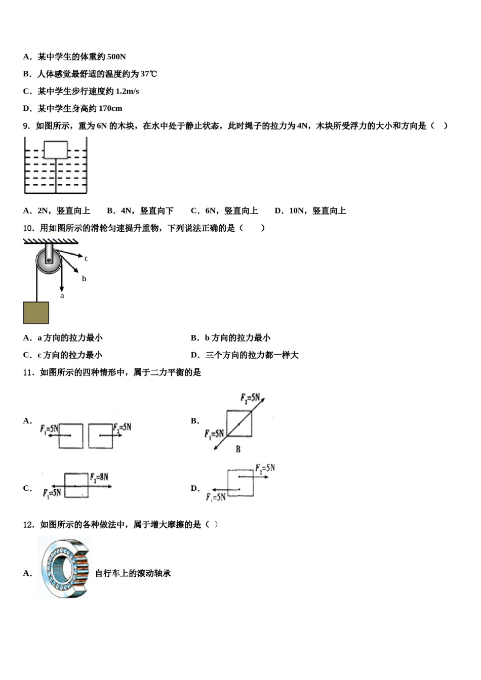 湖北省黄石市白沙片区2023-2024学年物理八下期末考试试题含解析.doc_第3页