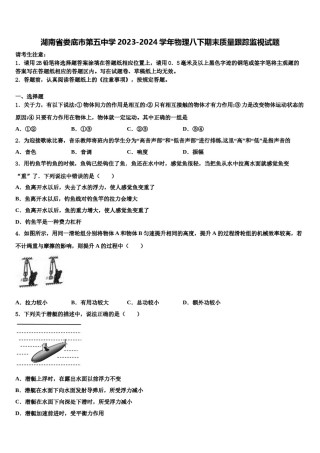 湖南省娄底市第五中学2023-2024学年物理八下期末质量跟踪监视试题含解析.doc