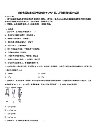 湖南省岳阳市城区十四校联考2024届八下物理期末经典试题含解析.doc