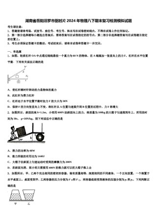 湖南省岳阳汨罗市弼时片2024年物理八下期末复习检测模拟试题含解析.doc