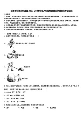 湖南省常德市桃源县2023-2024学年八年级物理第二学期期末考试试题含解析.doc