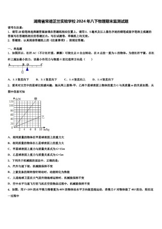 湖南省常德芷兰实验学校2024年八下物理期末监测试题含解析.doc