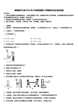 湖南省平江县2024年八年级物理第二学期期末综合测试试题含解析.doc