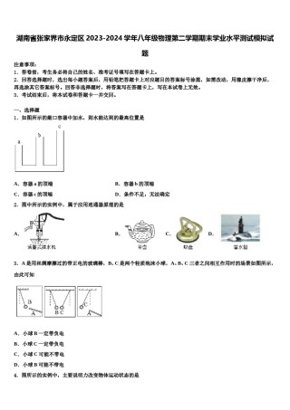 湖南省张家界市永定区2023-2024学年八年级物理第二学期期末学业水平测试模拟试题含解析.doc