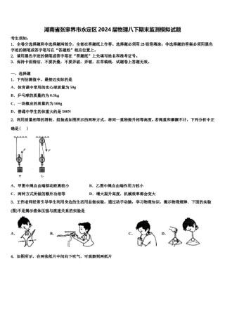 湖南省张家界市永定区2024届物理八下期末监测模拟试题含解析.doc