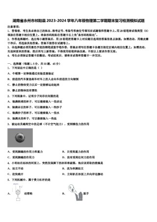 湖南省永州市祁阳县2023-2024学年八年级物理第二学期期末复习检测模拟试题含解析.doc