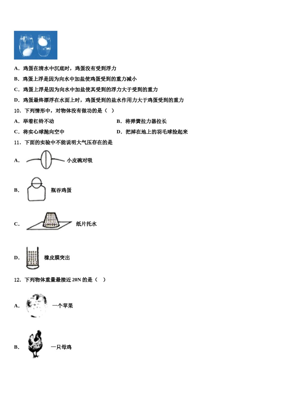 湖南省衡阳市八中学2024年八下物理期末学业质量监测试题含解析.doc_第3页