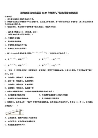 湖南省邵阳市北塔区2024年物理八下期末质量检测试题含解析.doc