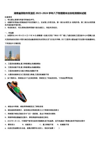 湖南省邵阳市双清区2023-2024学年八下物理期末达标检测模拟试题含解析.doc