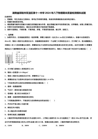 湖南省邵阳市双清区第十一中学2024年八下物理期末质量检测模拟试题含解析.doc