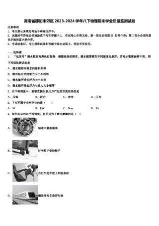 湖南省邵阳市郊区2023-2024学年八下物理期末学业质量监测试题含解析.doc