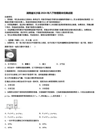 湖南省长沙县2024年八下物理期末经典试题含解析.doc