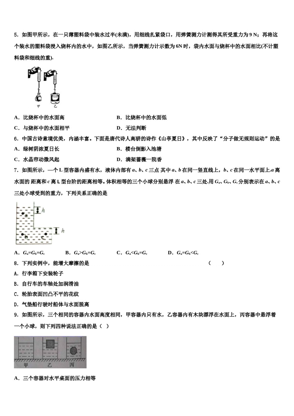 湖南省长沙市浏阳市浏阳河中学2023-2024学年八下物理期末复习检测试题含解析.doc_第2页