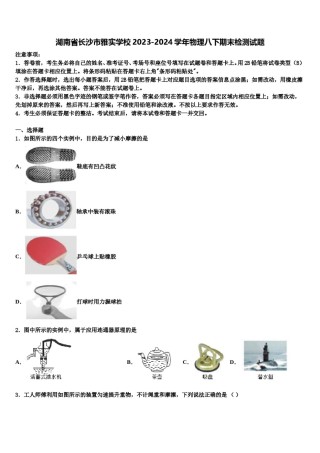 湖南省长沙市雅实学校2023-2024学年物理八下期末检测试题含解析.doc