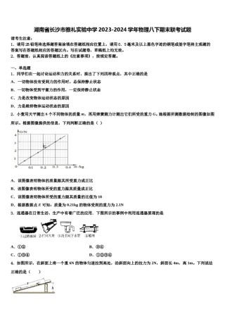 湖南省长沙市雅礼实验中学2023-2024学年物理八下期末联考试题含解析.doc