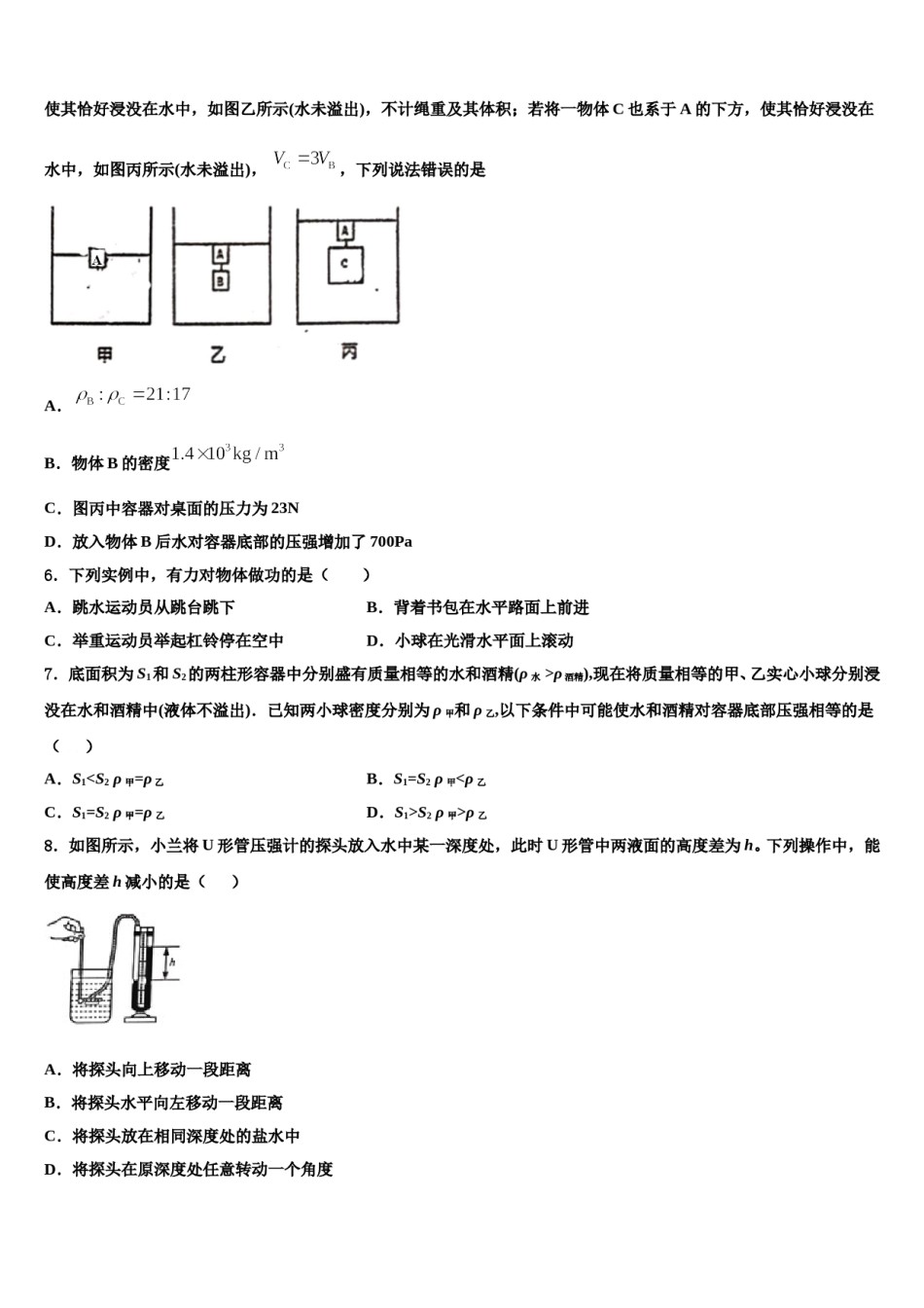 湖南省长沙市雅礼教育集团2024年物理八下期末复习检测模拟试题含解析.doc_第2页