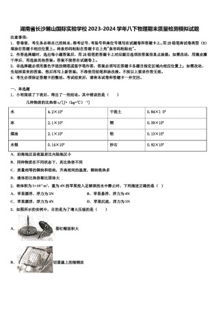 湖南省长沙麓山国际实验学校2023-2024学年八下物理期末质量检测模拟试题含解析.doc