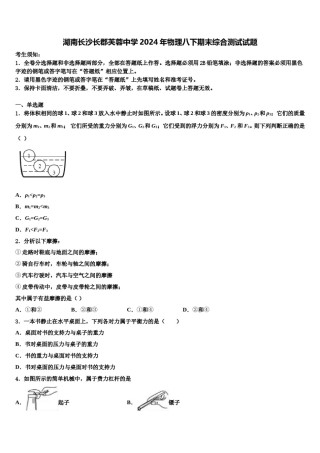 湖南长沙长郡芙蓉中学2024年物理八下期末综合测试试题含解析.doc