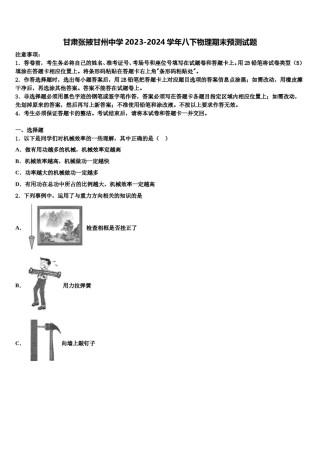 甘肃张掖甘州中学2023-2024学年八下物理期末预测试题含解析.doc