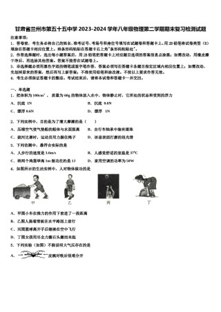 甘肃省兰州市第五十五中学2023-2024学年八年级物理第二学期期末复习检测试题含解析.doc