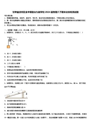 甘肃省凉州区金羊镇皇台九制学校2024届物理八下期末达标检测试题含解析.doc