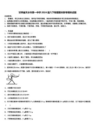 甘肃省天水市第一中学2024届八下物理期末联考模拟试题含解析.doc
