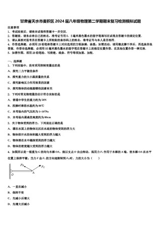 甘肃省天水市麦积区2024届八年级物理第二学期期末复习检测模拟试题含解析.doc