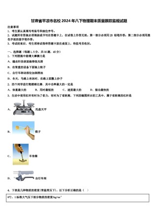 甘肃省平凉市名校2024年八下物理期末质量跟踪监视试题含解析.doc