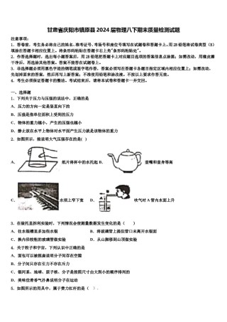 甘肃省庆阳市镇原县2024届物理八下期末质量检测试题含解析.doc