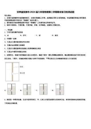 甘肃省张掖市2024届八年级物理第二学期期末复习检测试题含解析.doc
