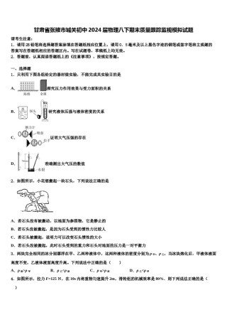 甘肃省张掖市城关初中2024届物理八下期末质量跟踪监视模拟试题含解析.doc