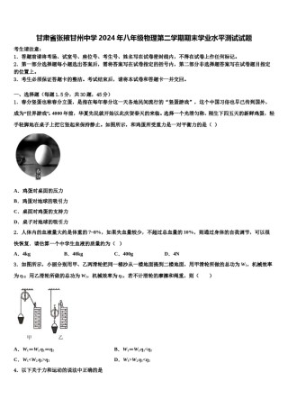 甘肃省张掖甘州中学2024年八年级物理第二学期期末学业水平测试试题含解析.doc