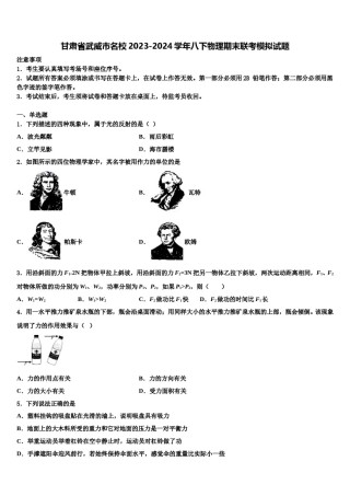 甘肃省武威市名校2023-2024学年八下物理期末联考模拟试题含解析.doc