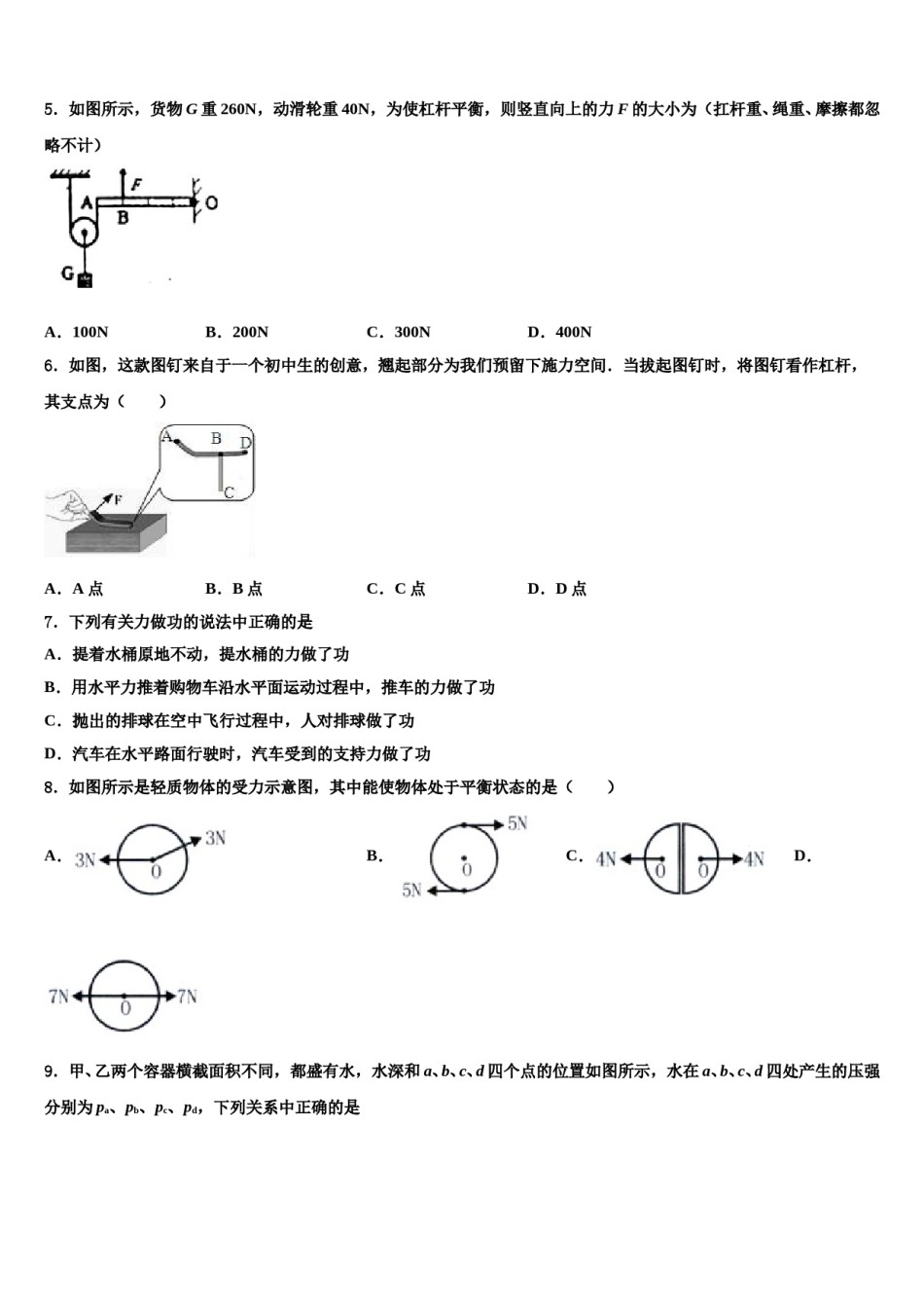 甘肃省武威第九中学2024年八下物理期末检测试题含解析.doc_第2页