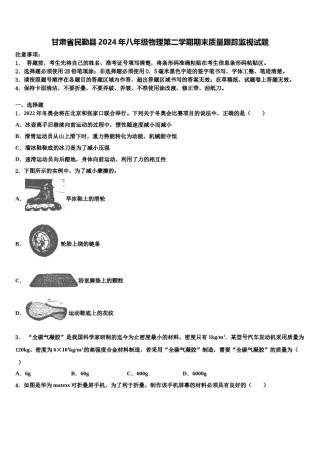 甘肃省民勤县2024年八年级物理第二学期期末质量跟踪监视试题含解析.doc
