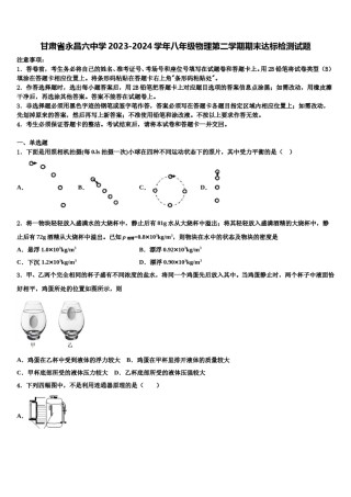 甘肃省永昌六中学2023-2024学年八年级物理第二学期期末达标检测试题含解析.doc