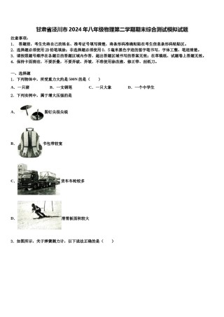 甘肃省泾川市2024年八年级物理第二学期期末综合测试模拟试题含解析.doc