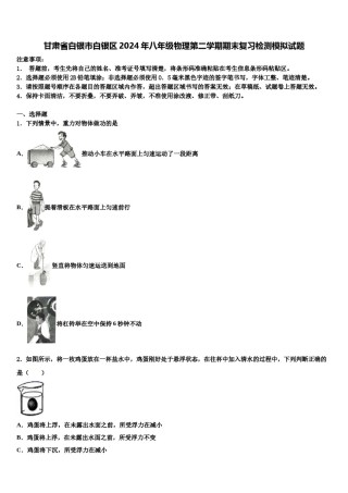 甘肃省白银市白银区2024年八年级物理第二学期期末复习检测模拟试题含解析.doc