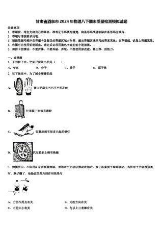 甘肃省酒泉市2024年物理八下期末质量检测模拟试题含解析.doc