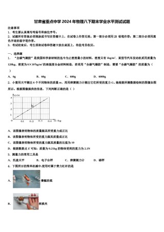 甘肃省重点中学2024年物理八下期末学业水平测试试题含解析.doc