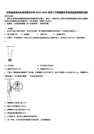 甘肃省金昌市永昌市第五中学2023-2024学年八下物理期末学业质量监测模拟试题含解析.doc